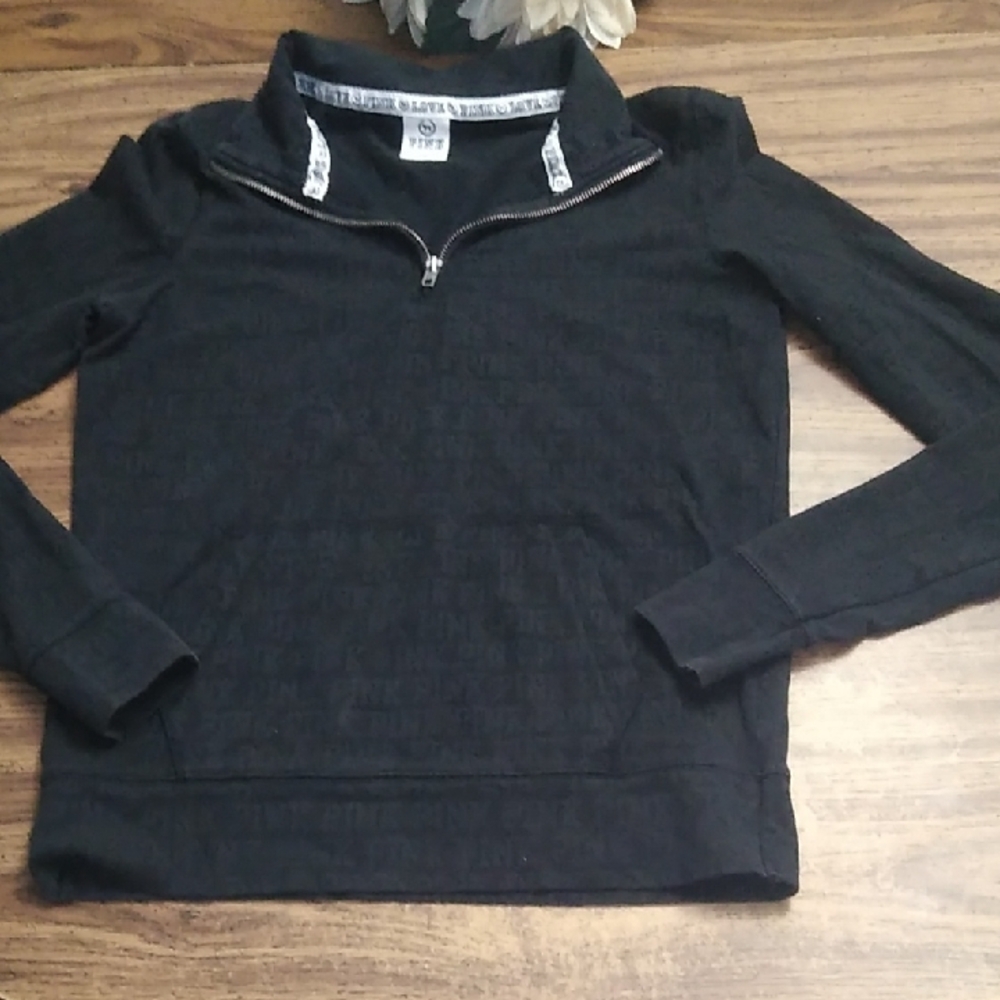 Victoria Secret PINK 🩷 Black 1/4 Zip Long Sleeve with Sporty Trim Size XS